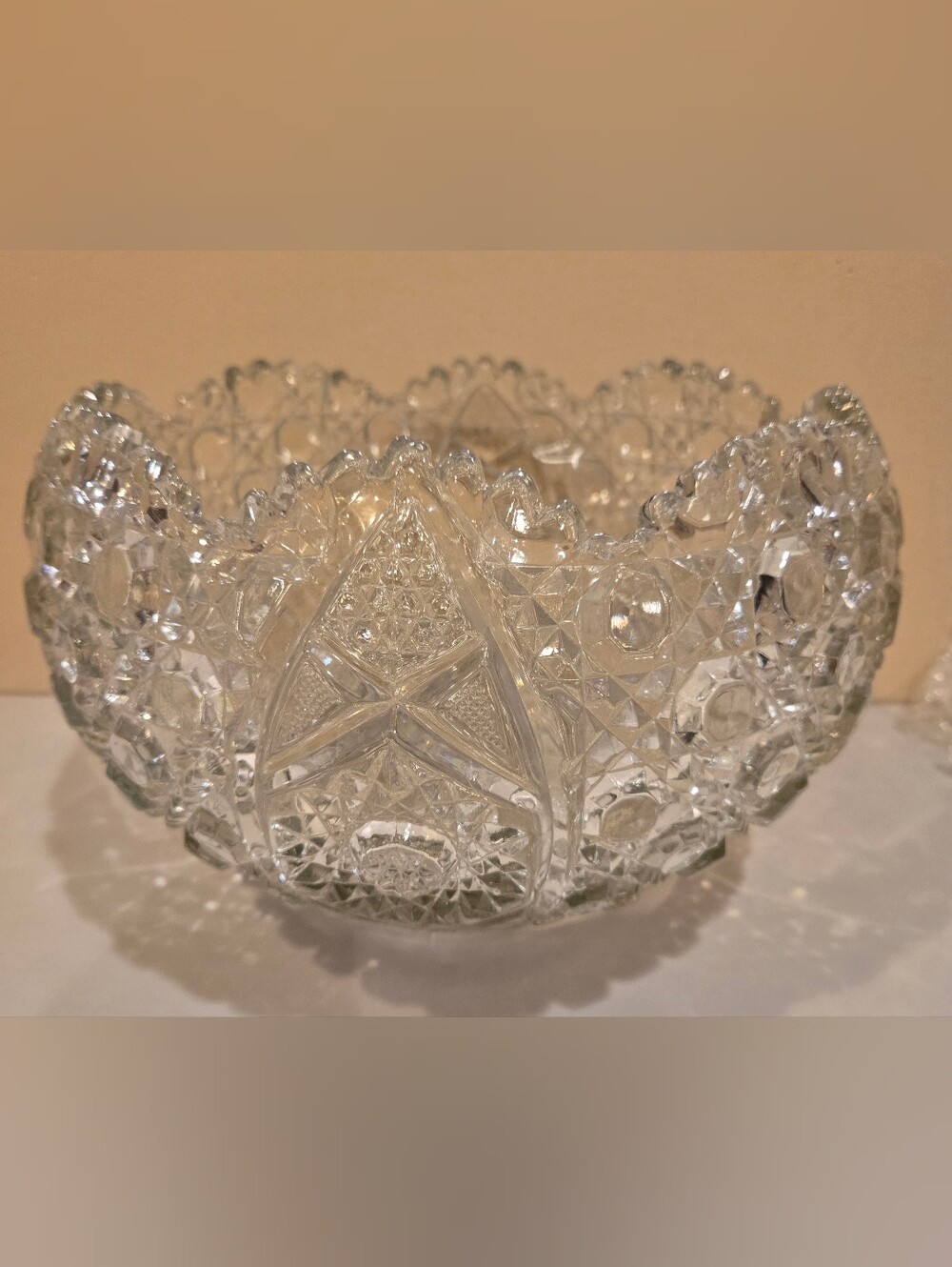 1950s L. E. Smith Crystal Cut Glass Punch Bowl With 12 Matching Cups Clear